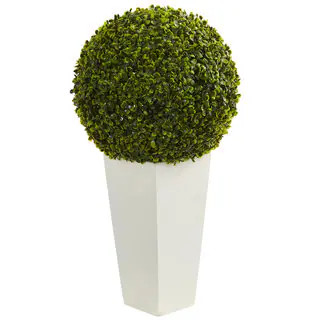 28" Boxwood Topiary Ball Artificial Plant in White Tower Planter (Indoor/Outdoor) | Bed Bath & Beyond