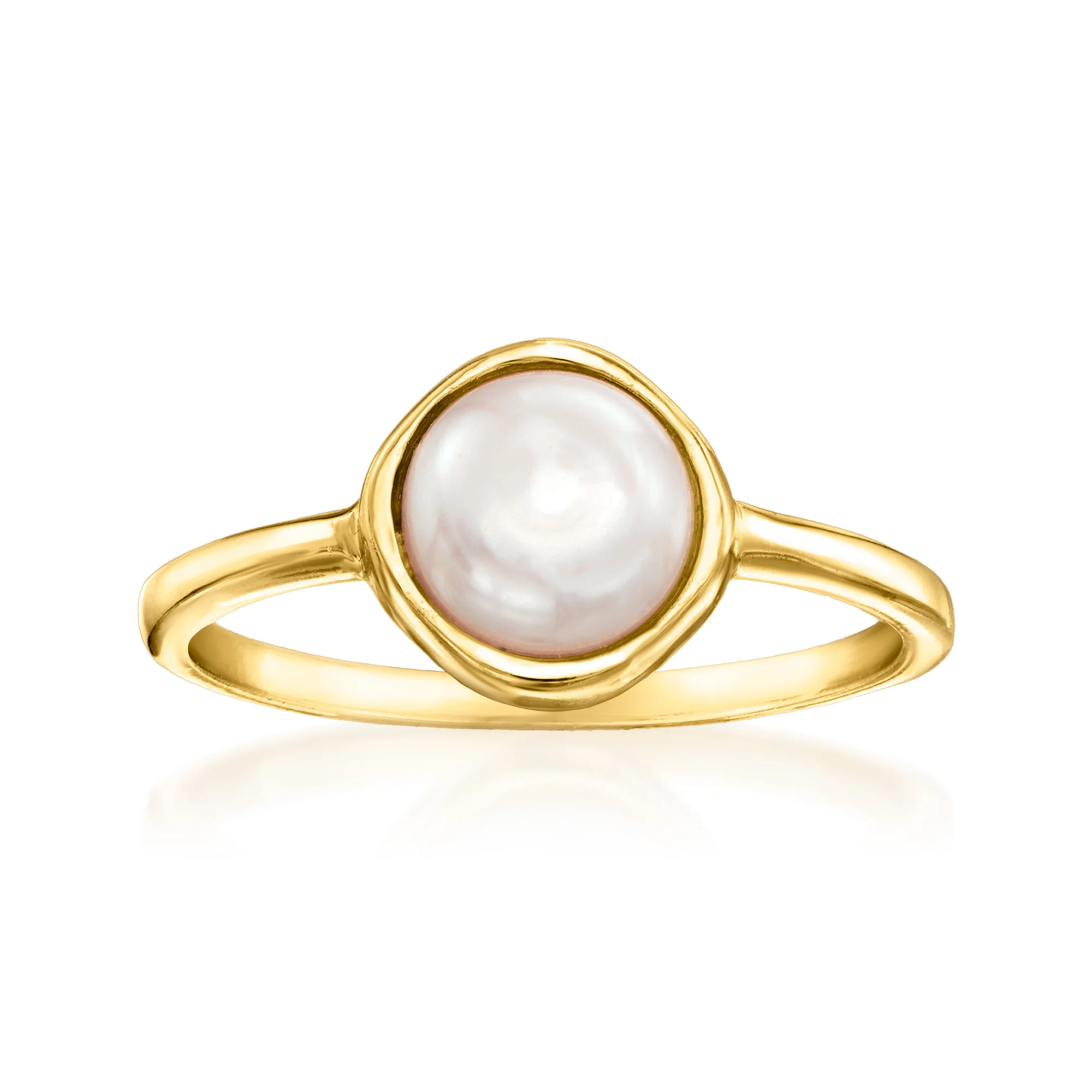 6.5-7mm Cultured Button Pearl Ring in 18kt Gold Over Sterling | Ross-Simons