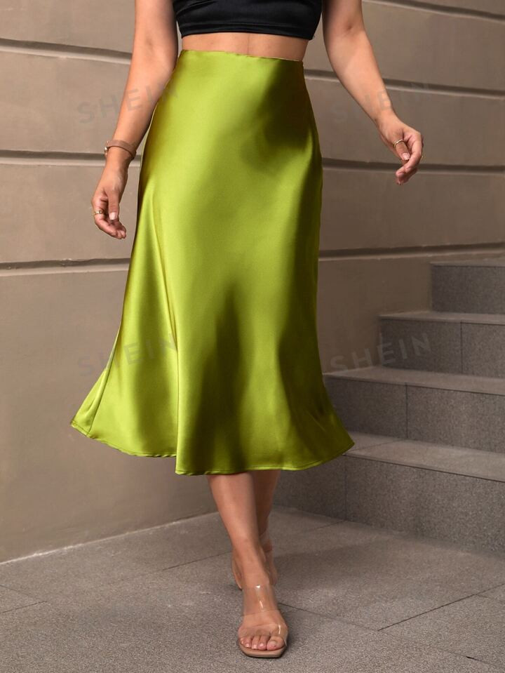 SHEIN BAE High Waist Satin Skirt | SHEIN