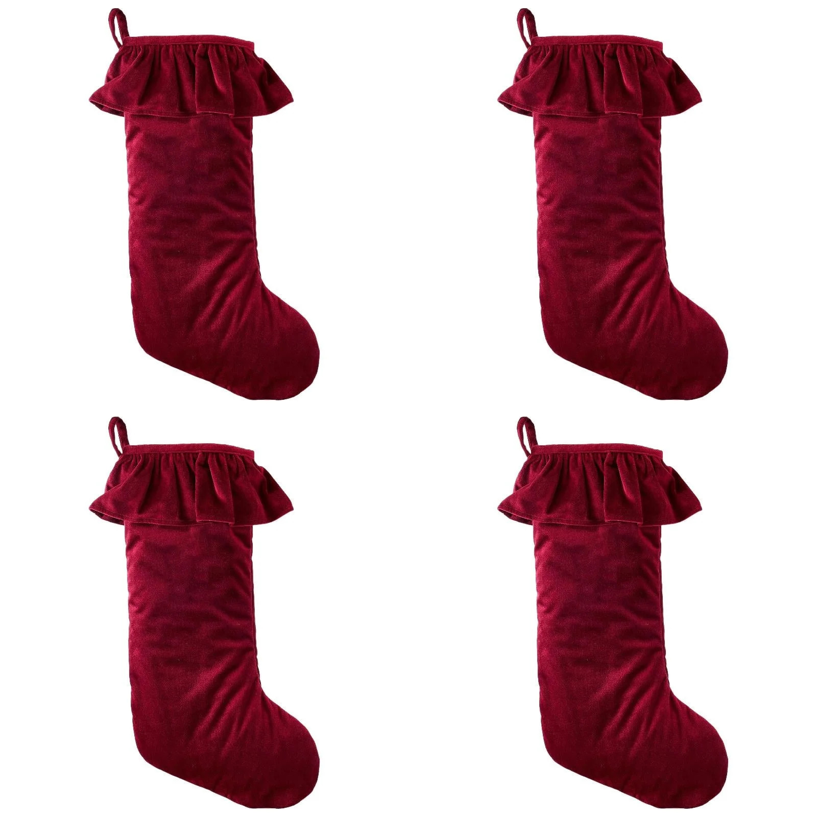 Christmas Hot! Ruffle Red Velvet Christmas Stockings, 20" (4 Count) - Walmart.com | Walmart (US)