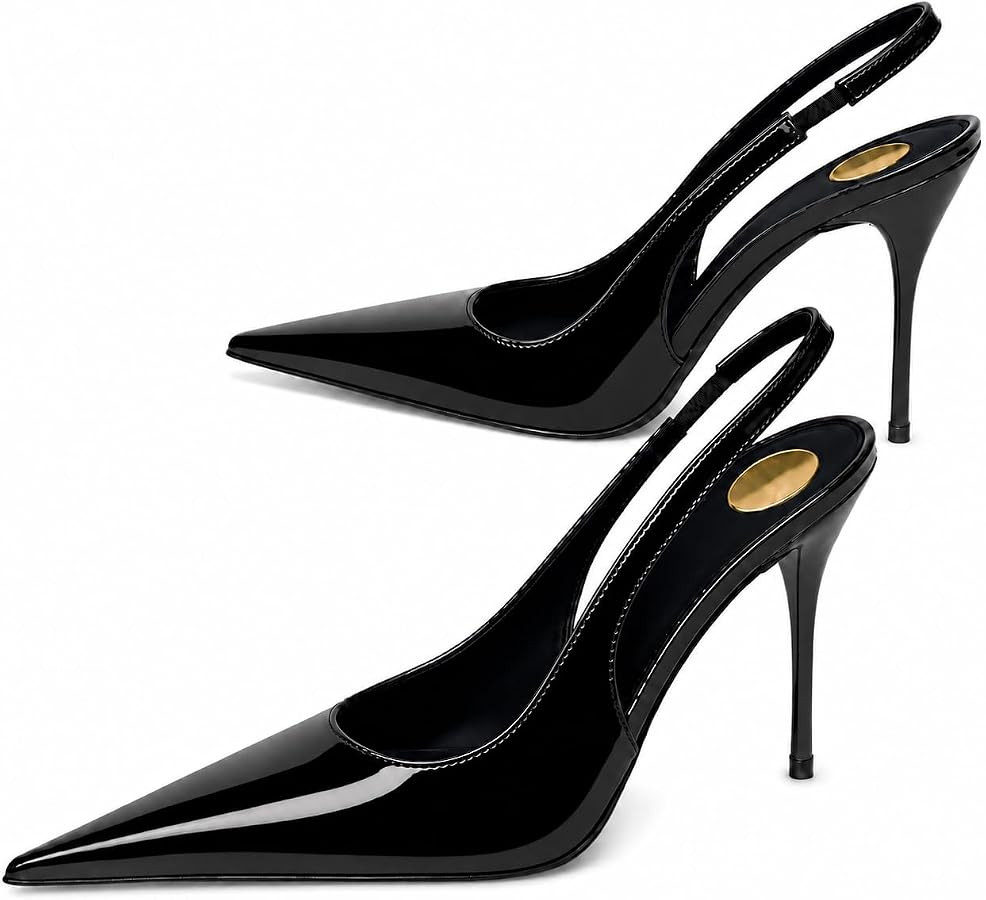 Women\u2019s Pointed Toe Slingback Pumps, Patent Leather Stiletto Dress Heels for Office Wedding ... | Amazon (US)