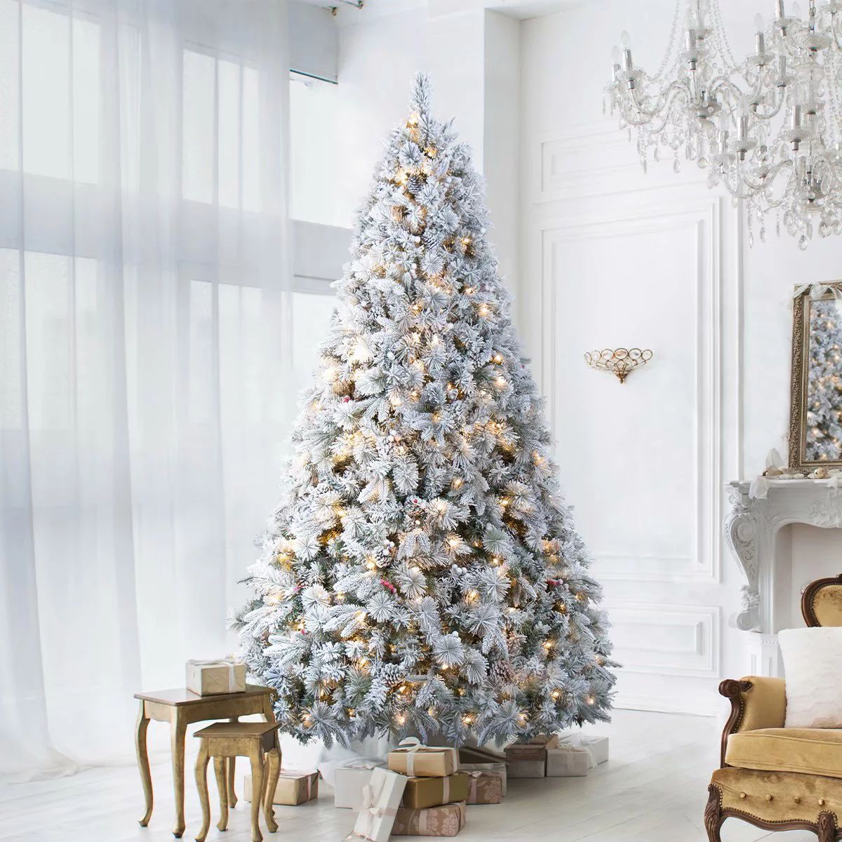 Snow Flocked Christmas Tree 9ft Feel Real, ANOTHERME Pre-Lit 700 Warm Lights UL Certified w/ 2,13... | Walmart (US)