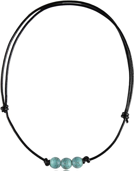 Barch Young Single Turquoise Choker Necklace on Black Leather Cord for Men/Women | Amazon (US)