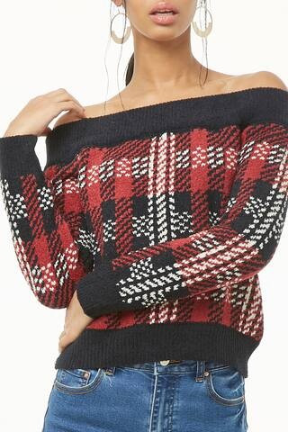Plaid Off-the-Shoulder Sweater | Forever 21 (US)