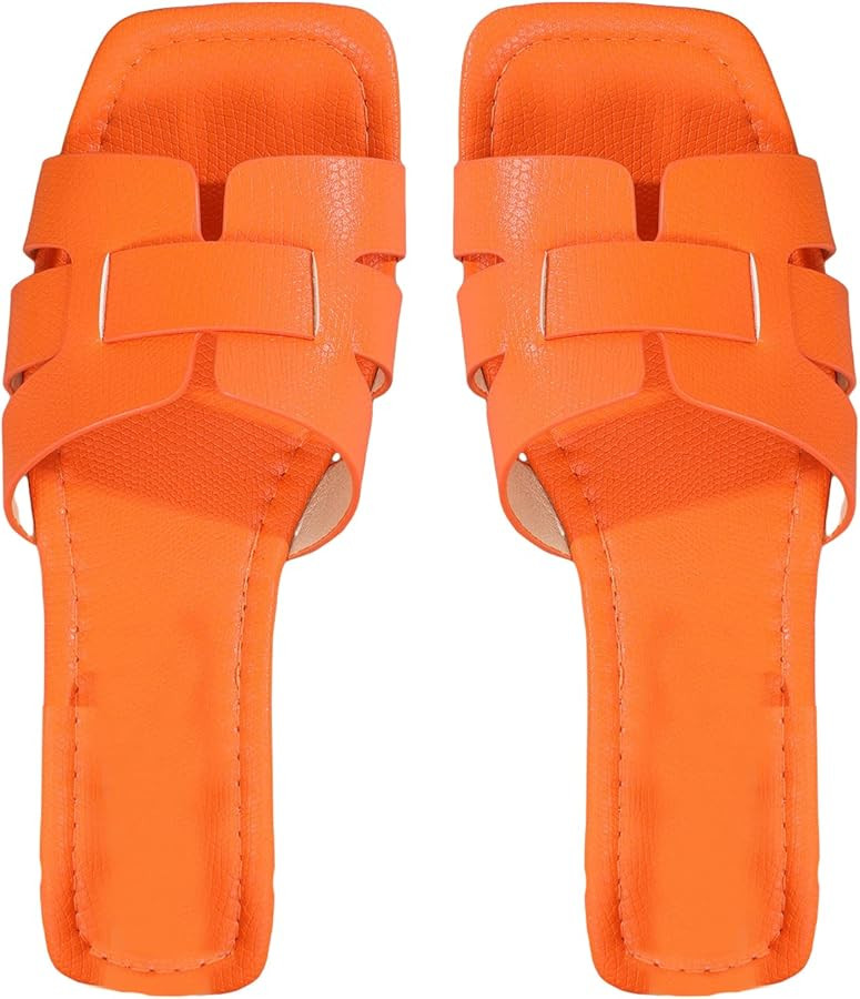 GORGLITTER H Sandals Cut Out Flat Sandals Open Toe H Slides Sandals | Amazon (US)