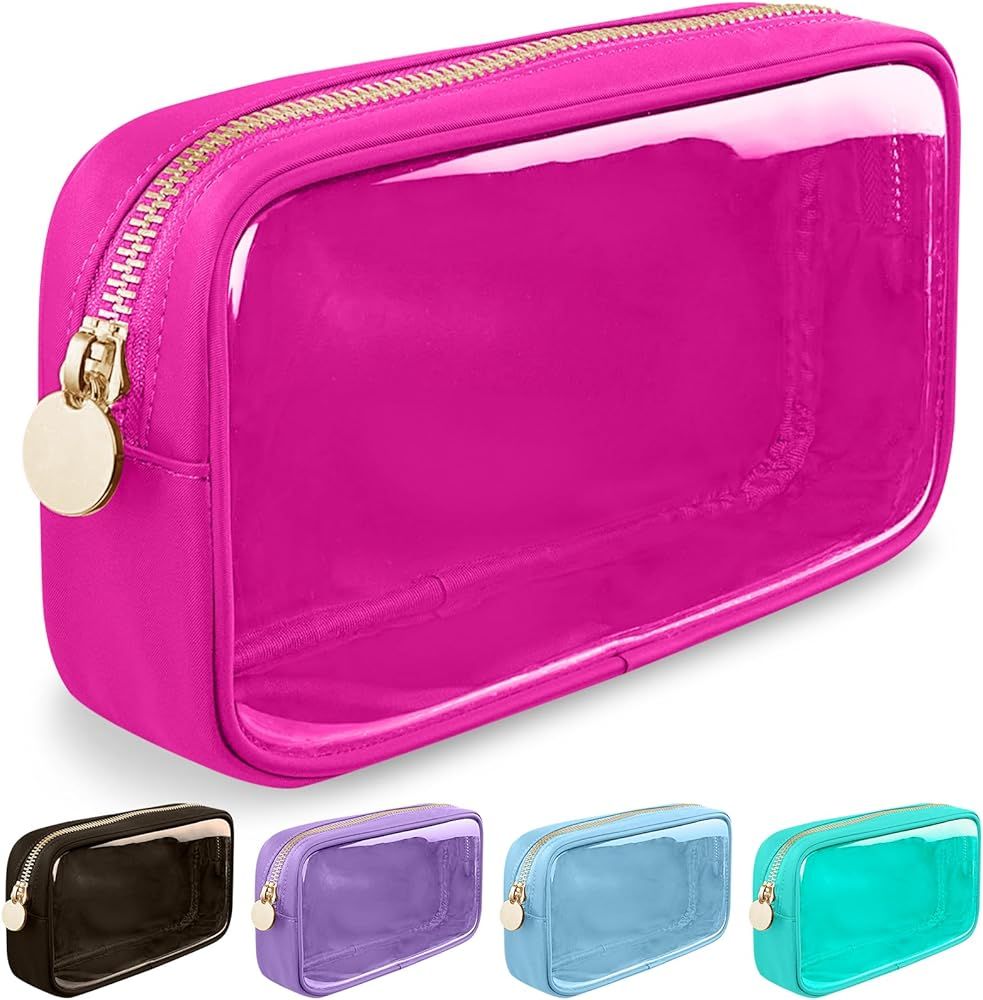 Small Clear Travel Makeup Organizer Bag for Purse, Preppy Makeup Bag Cute Cosmetic Zipper Pouch P... | Amazon (US)