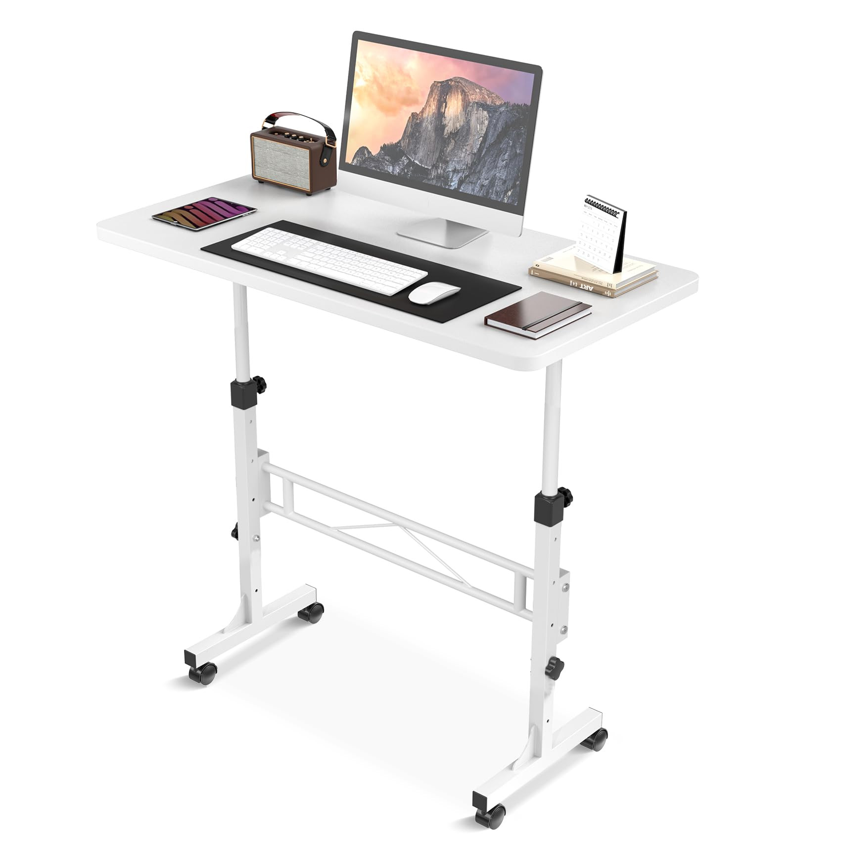 Small Standing Desk Adjustable Height, Mobile Stand Up Desk with Wheels, 32 Inch Portable Rolling... | Amazon (US)