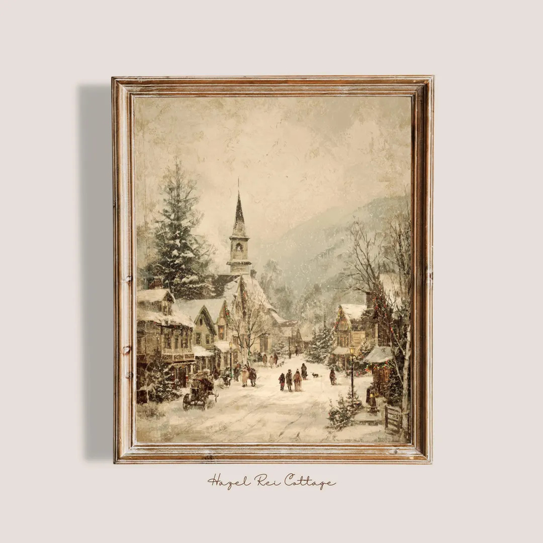 Vintage Christmas Village Print | Digital Download | Wall Art - Etsy | Etsy (US)