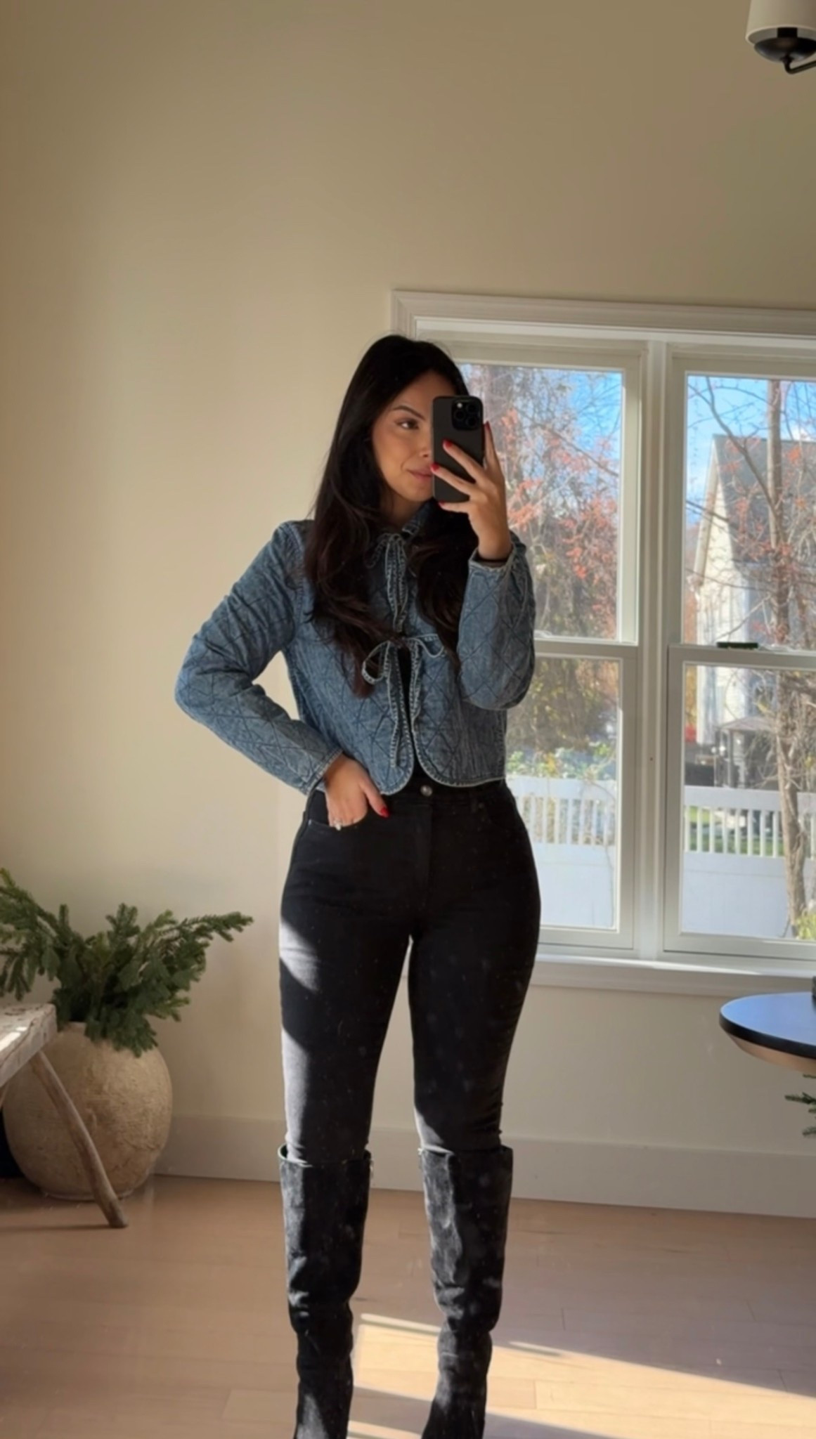 Fall OOTD quilted tie front bow top jacket, black denim and boots! 

#LTKootd #LTKSeasonal #LTKStyleTip