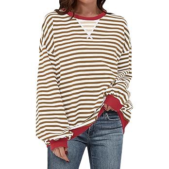 ANRABESS Women Striped Oversized Sweatshirt Long Sleeve Crewneck Hoodies Shirts 2024 Fall Pullove... | Amazon (US)