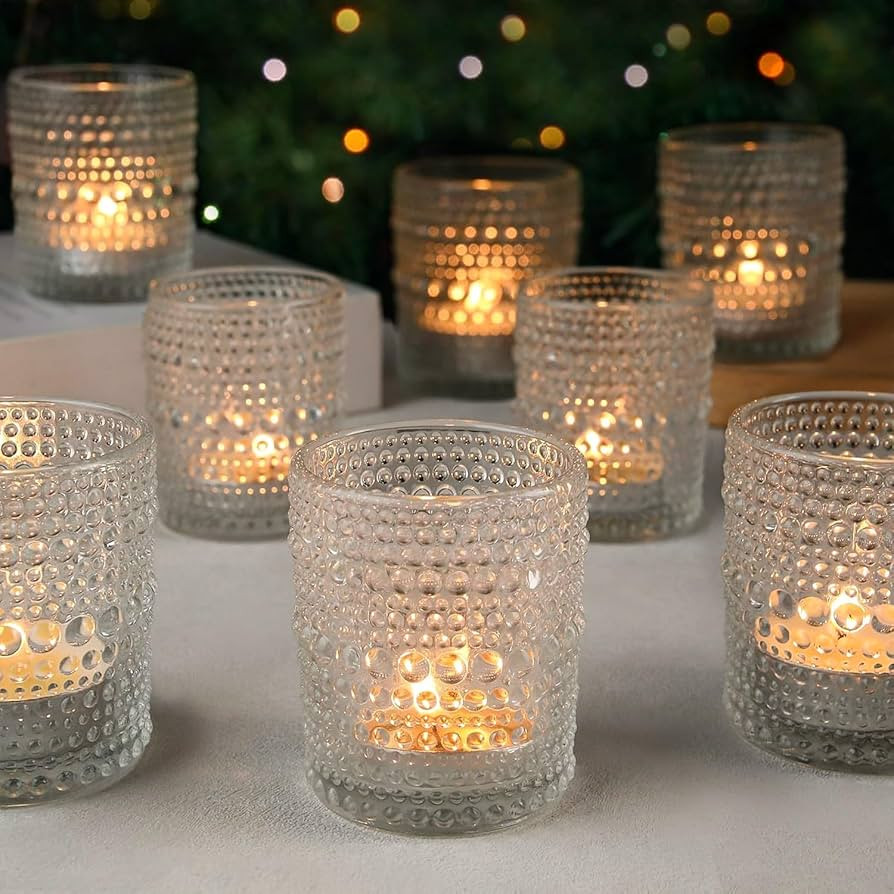 Amazon.com: 12 Pack Clear Votive Candle Holders Vintage Tea Light Candle Holders Tealight Glass C... | Amazon (US)