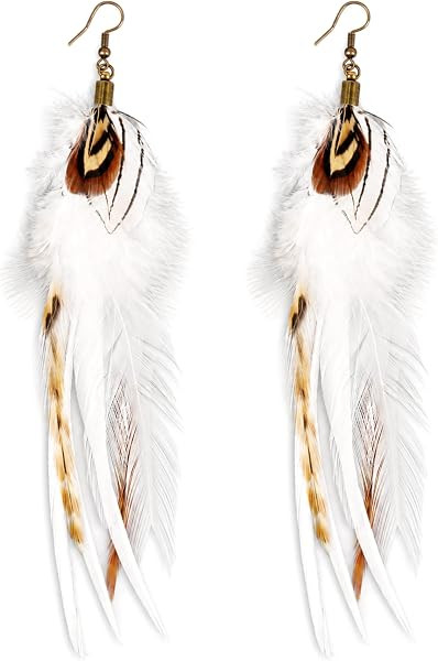 Long Feather Earrings, Blue Brown Feather Dangle Earrings for Women | Amazon (US)