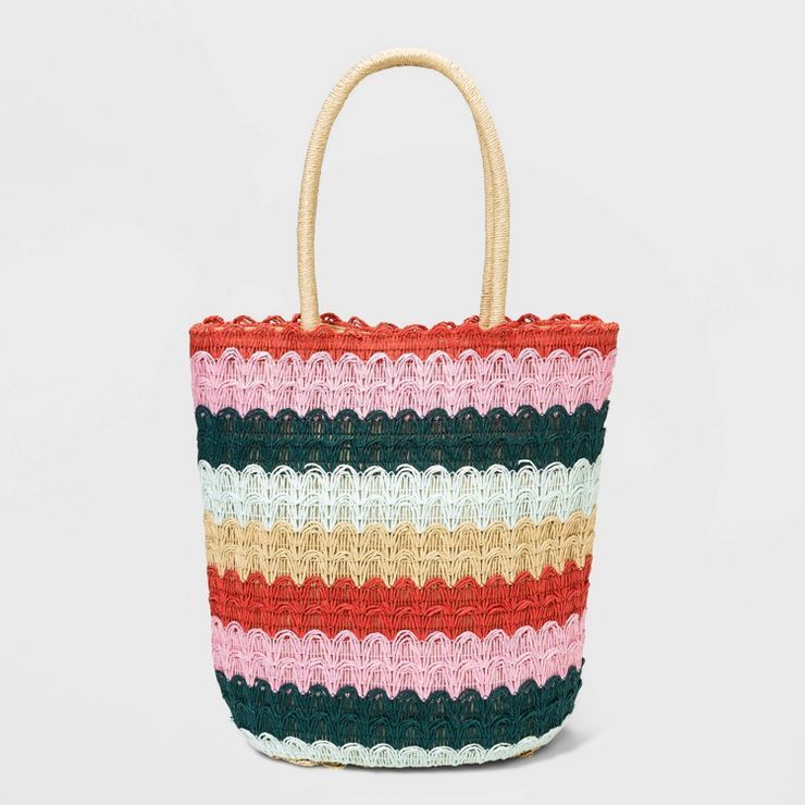 Girls' Striped Straw Tote Bag - art class™ Pink/Green | Target