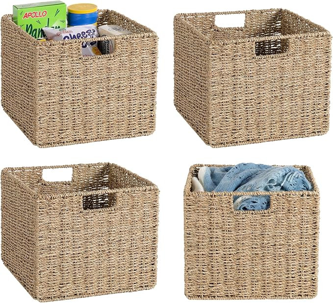 12x12x10in Seagrass Storage Baskets Set of 4, Large Wicker Storage Basket, Decorative Seagrass Sh... | Amazon (US)