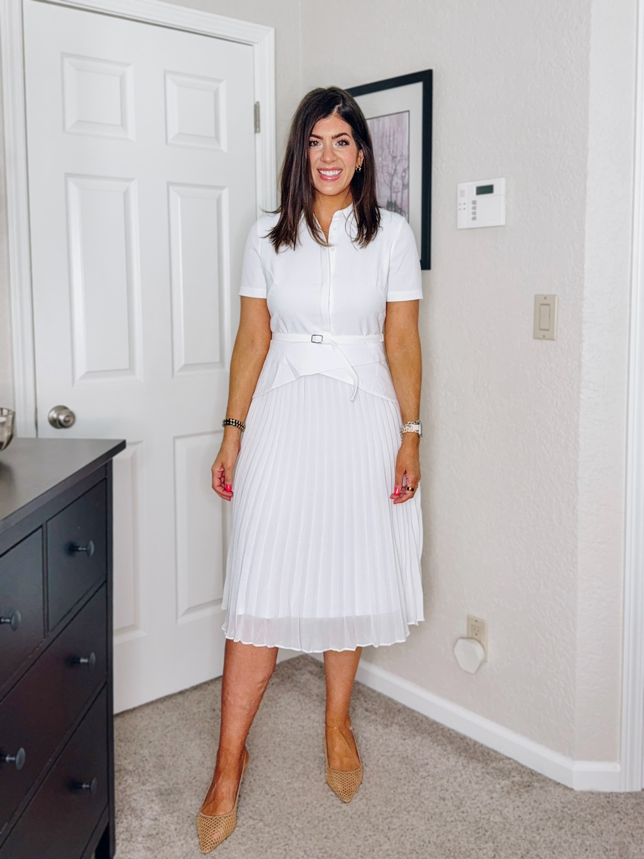 In an 8 in the pleated work dress 

#LTKMidsize #LTKOver40 #LTKWorkwear