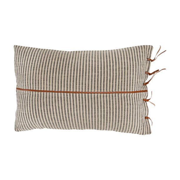 Creative Co-Op Beige & Black Striped Cotton Ticking Lumbar Pillow with Leather Trim - Walmart.com | Walmart (US)