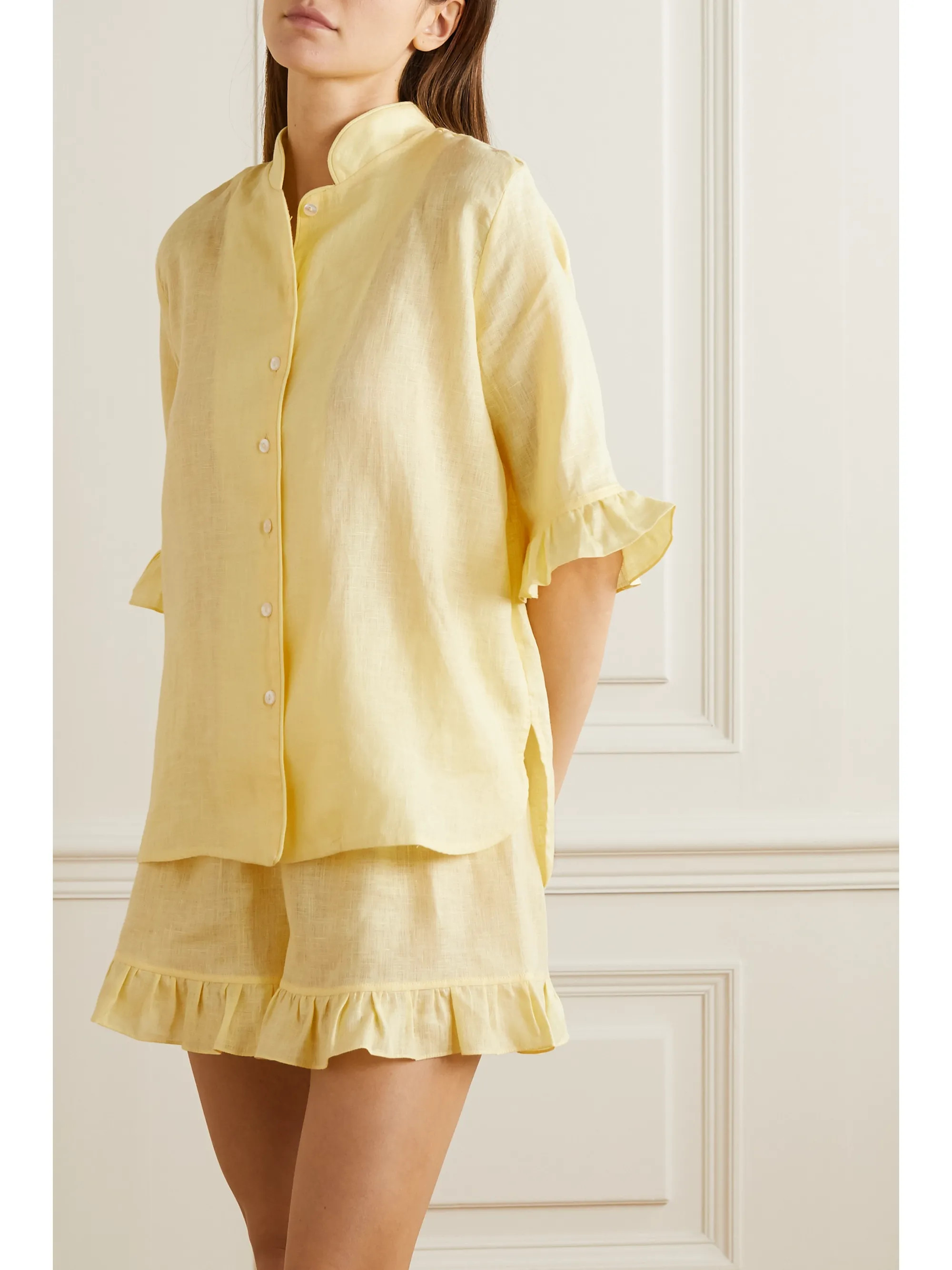 Ruffled linen pajama set | NET-A-PORTER (US)
