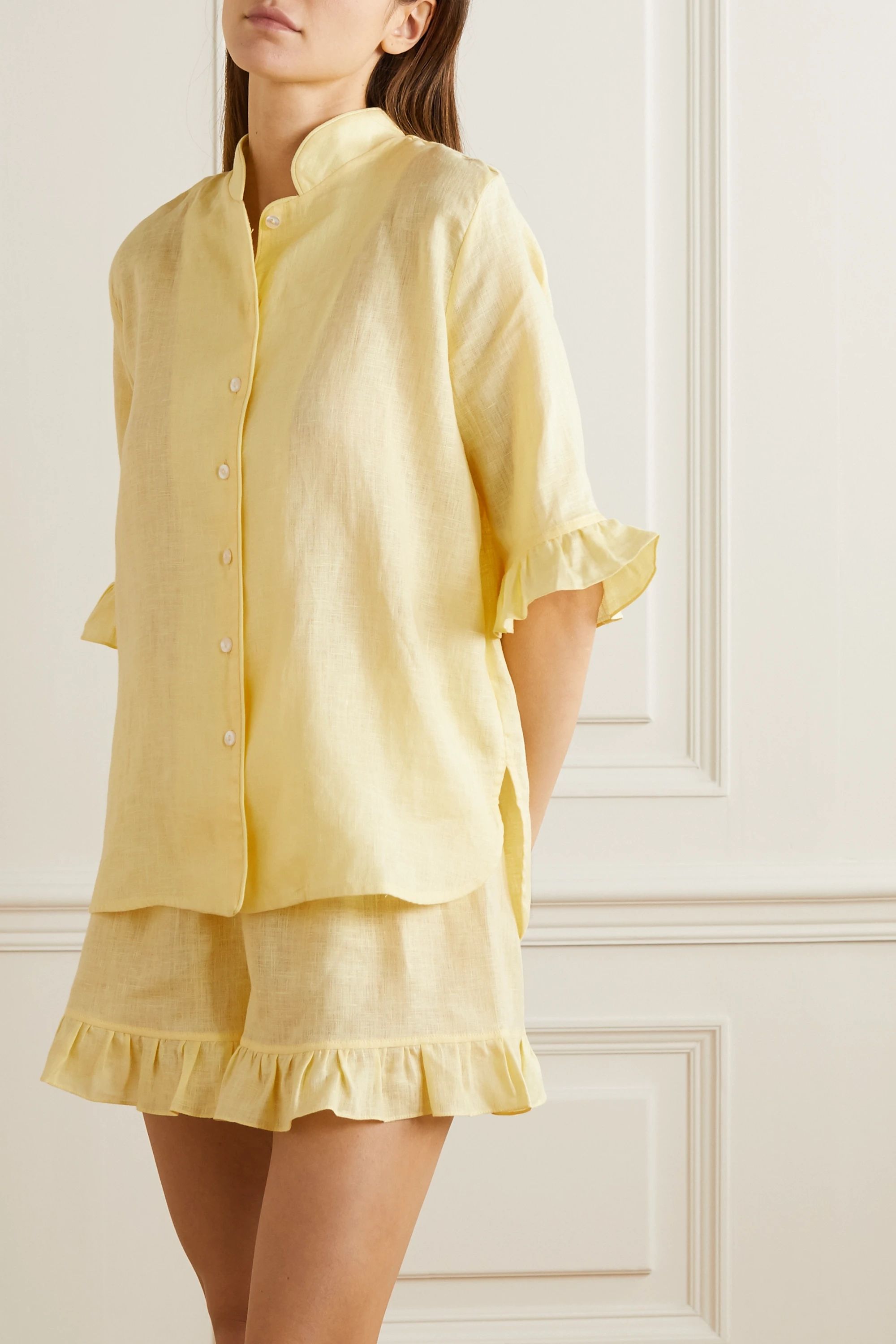 Ruffled linen pajama set | NET-A-PORTER (US)