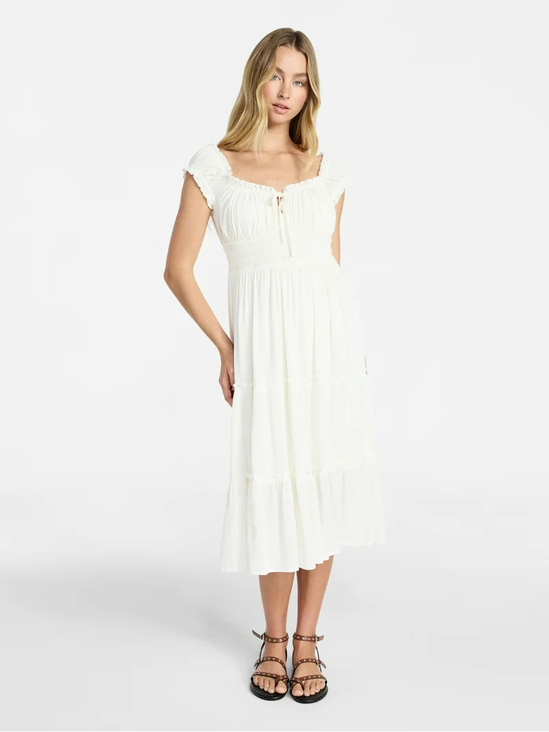 No Boundaries Puff Sleeve Midi Dress, Women’s XXS-XXL | Walmart (US)