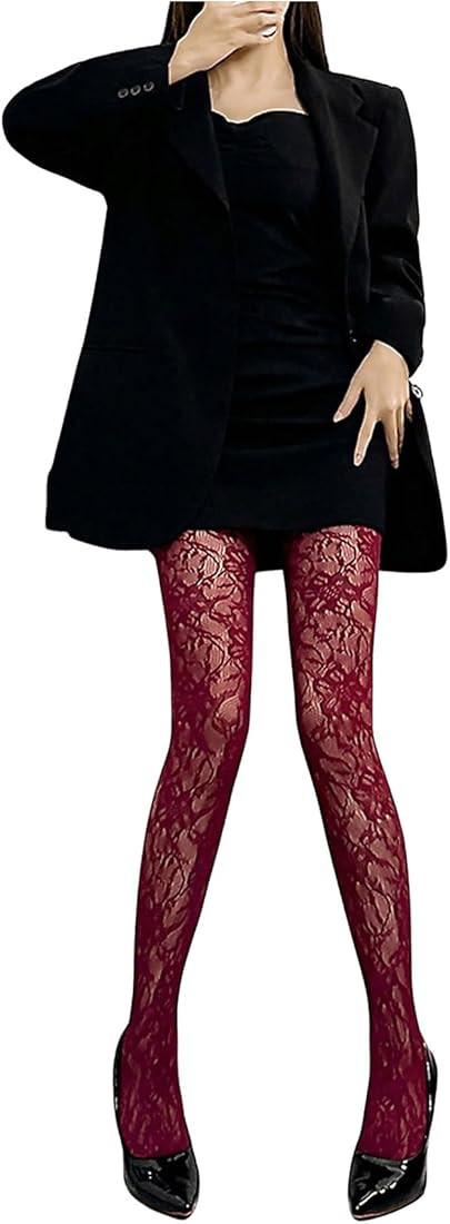 MakeMeChic Women's Floral Mesh Sheer Tights Stretchy Skinny Opaque Pantyhose Stockings | Amazon (US)