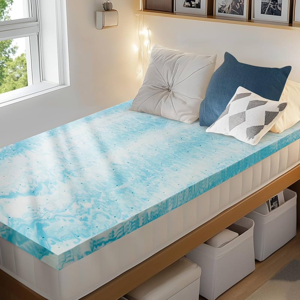 PERLECARE 3 Inch Twin Memory Foam Mattress Topper, Cooling Gel Infused Mattress Pad, Ventilated B... | Amazon (US)