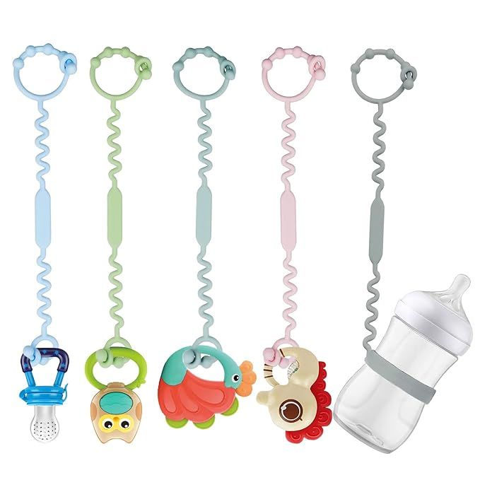 Toy Straps for Baby, Pacifier Holder Clip with self-Adjusting Bayonet, Pure Silicone Material Wit... | Amazon (US)