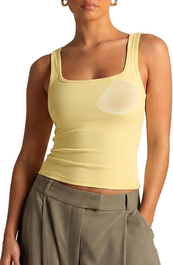 SUUKSESS Women Cotton Rib Squre Neck Tops Sleeveless Summer Padded Basic Tank Top | Amazon (US)
