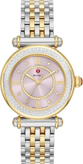 MICHELE Caber Mid Two-Tone Diamond Bracelet Watch, 35mm - 0.59ct. | Nordstromrack | Nordstrom Rack