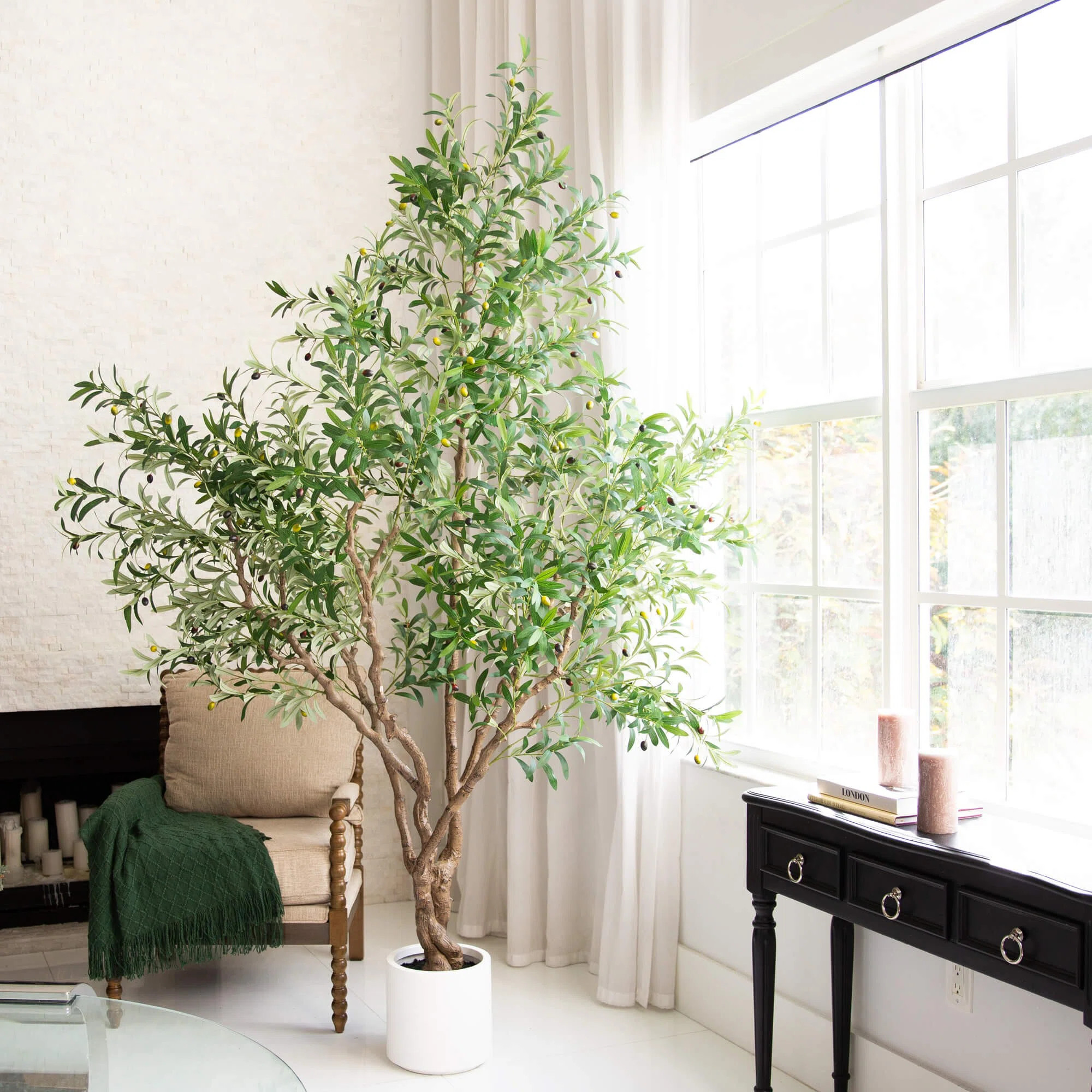 Bayou Breeze 8ft. Artificial Grand Olive Tree in White Decorative Planter | Wayfair | Wayfair North America
