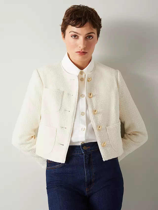 L.K.BennettAlexa Cropped Tweed Jacket, Cream | John Lewis (UK)