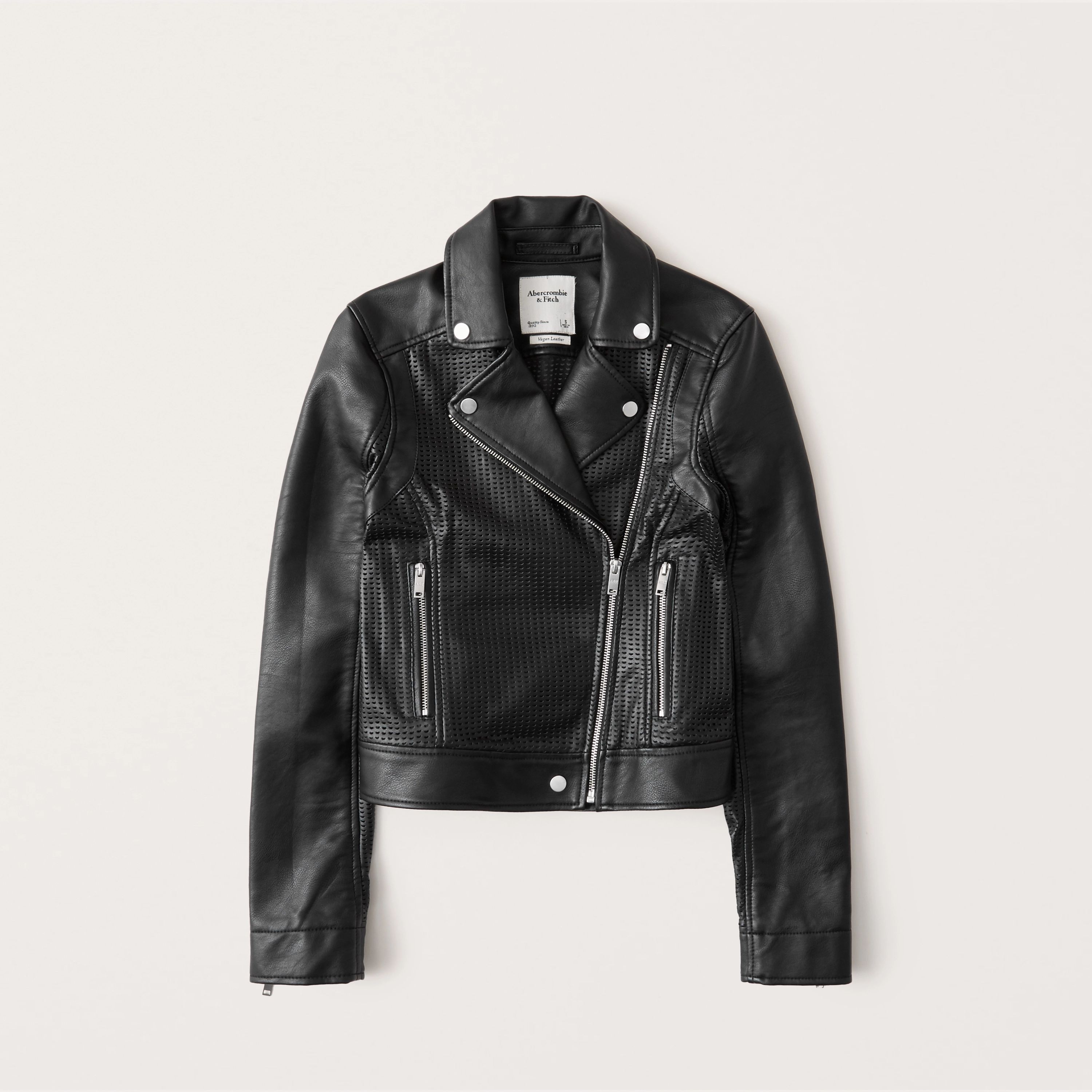 Vegan Leather Perforated Biker Jacket | Abercrombie & Fitch (US)