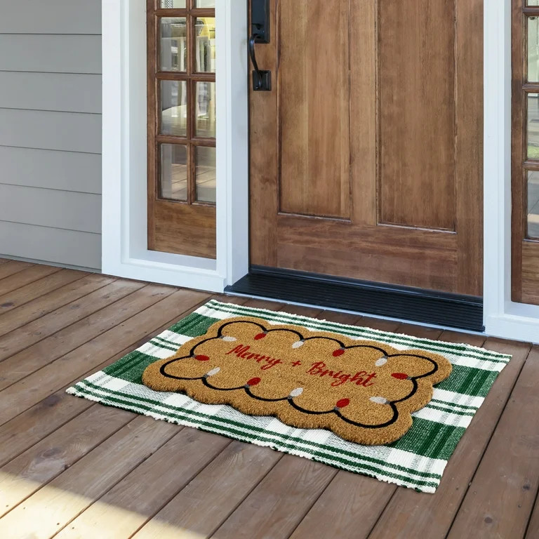 My Texas House Green/White Tartan Plaid Indoor/Outdoor Layering Rug, 38" x 58" | Walmart (US)