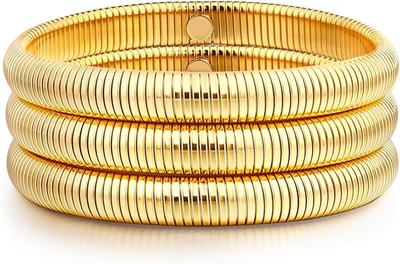 Gold Bangle Bracelets For Women Non Tarnish 14k Gold Plated Stackable Chunky Gold Bracelet Set St... | Amazon (US)