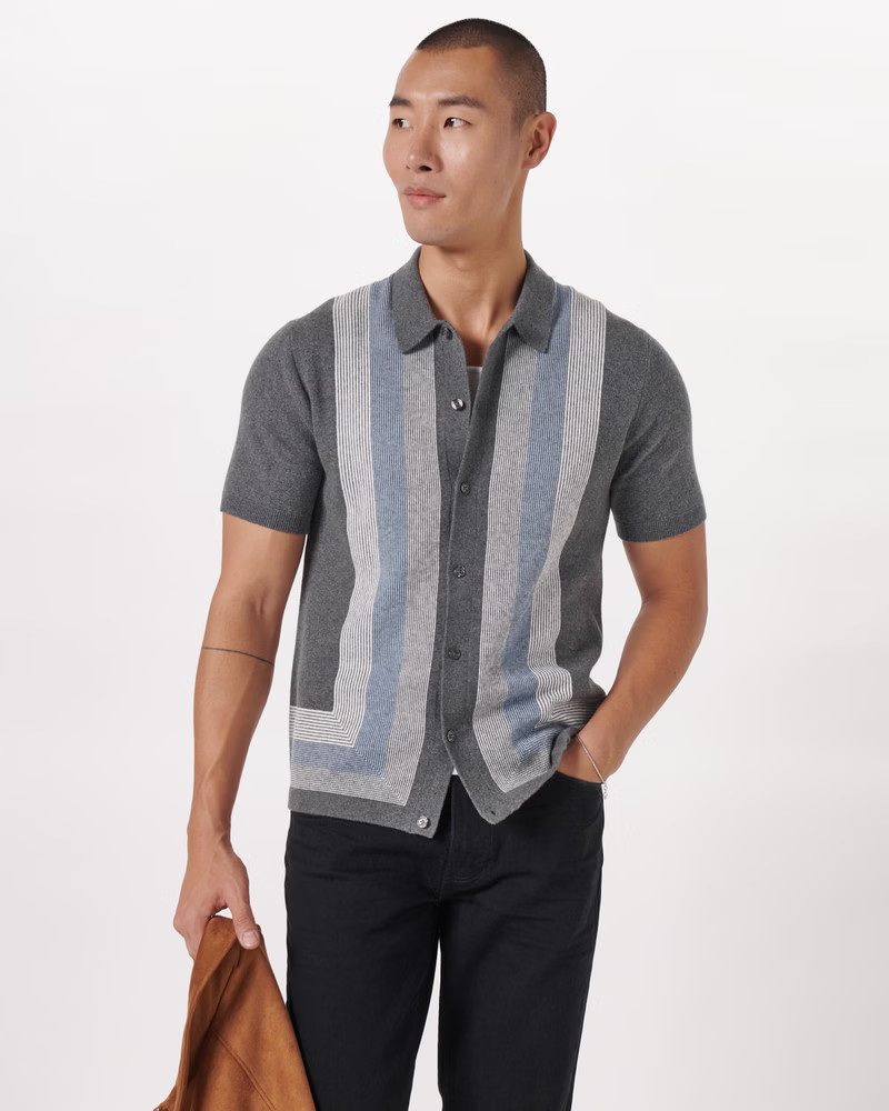 Border Stripe Button-Through Sweater Polo | Abercrombie & Fitch (US)