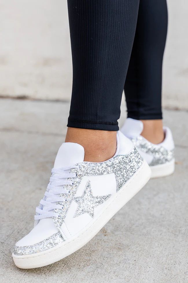 Duckie Silver Glitter Star Sneakers | Pink Lily