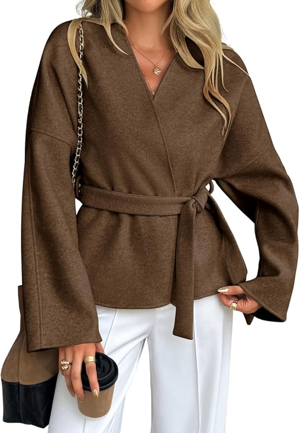 Old Money Women Cropped Pea Coat, Short Wrap Belted Blazer Jackets, Winter Work Office Business F... | Amazon (US)