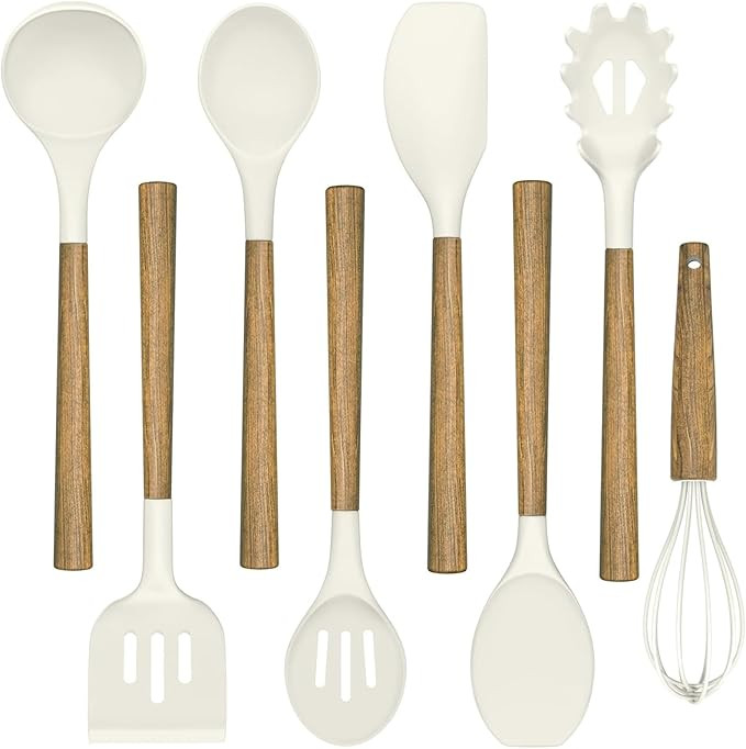 Non-Stick Silicone Kitchen Utensils Set with Natural Acacia Hard Wood Handle, Umite Chef 8 Pieces... | Amazon (US)
