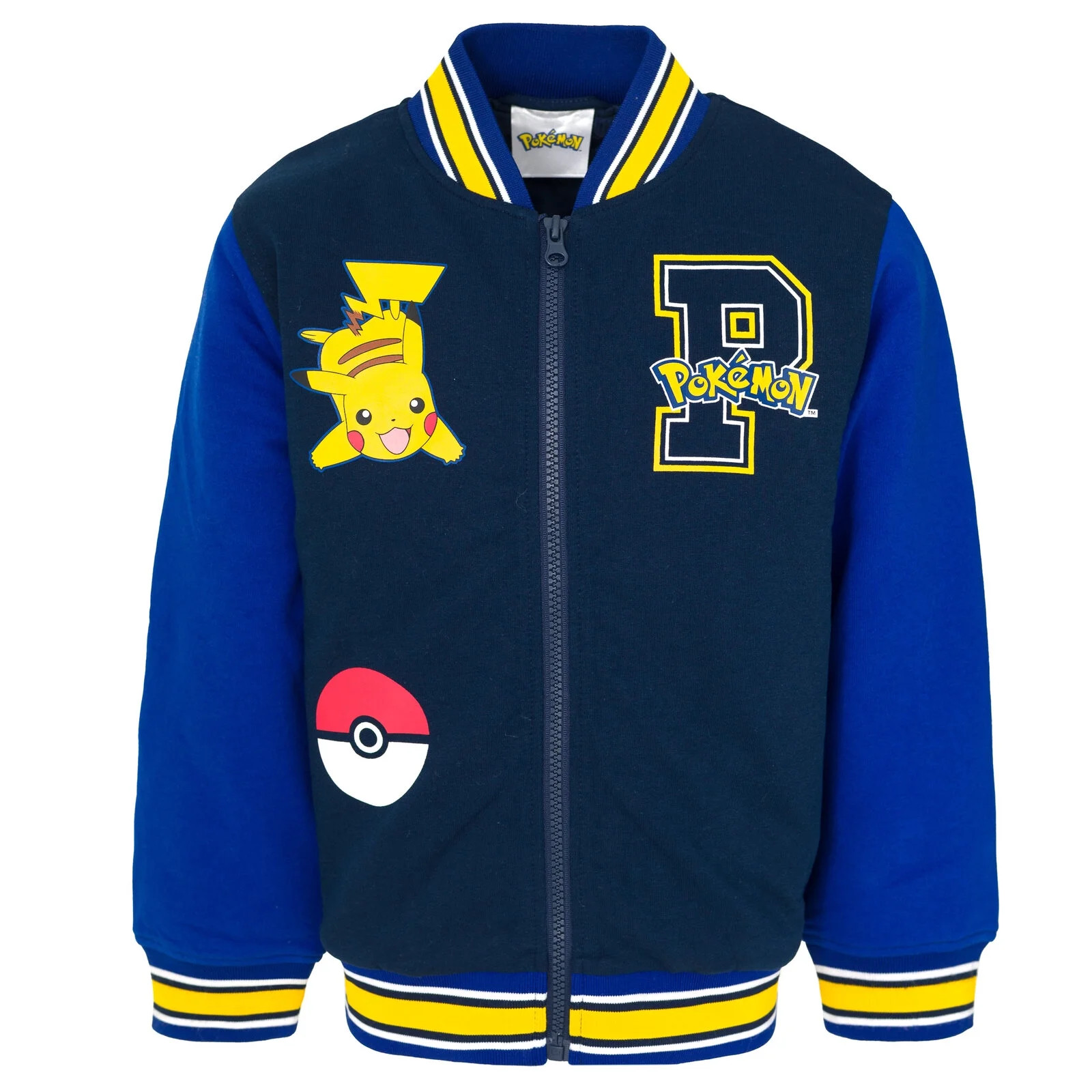 Pokemon Pikachu French Terry Varsity Zip Up Bomber Jacket Little Kid to Big Kid | Walmart (US)