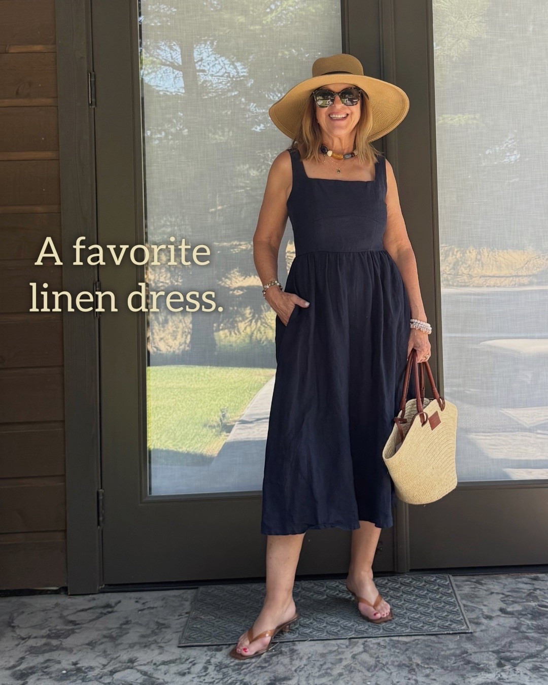 A favorite linen dress I wore on vacation.  Love the hat too & it's on sale.

#LTKTravel #LTKSaleAlert #LTKOver40