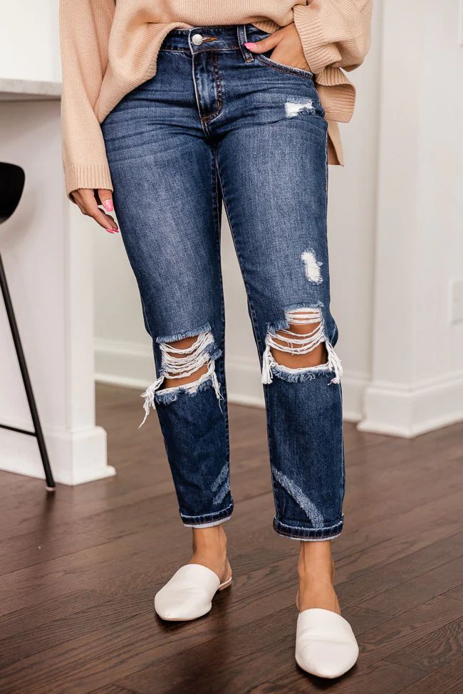 Jodie Distressed Dark Wash Mom Jeans | The Pink Lily Boutique