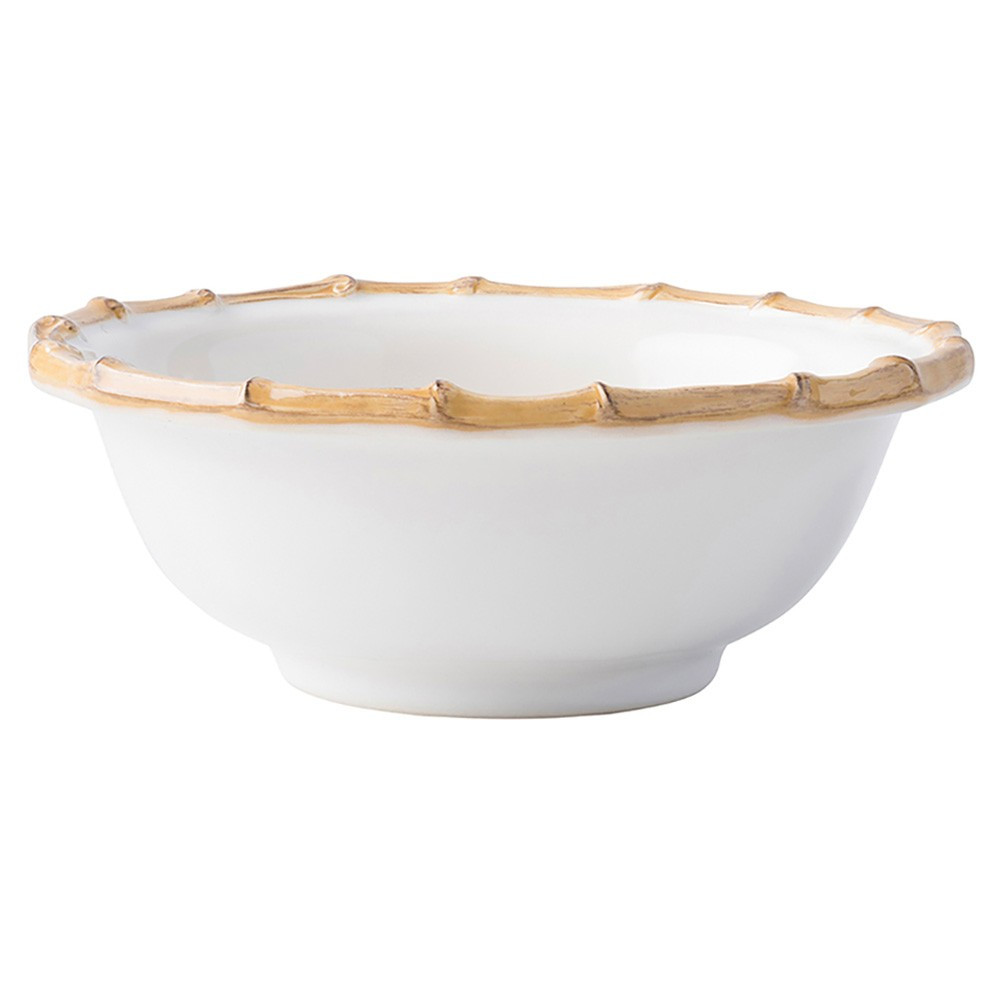 Juliska Natural Bamboo Rim White Ceramic Cereal Bowl | Kathy Kuo Home