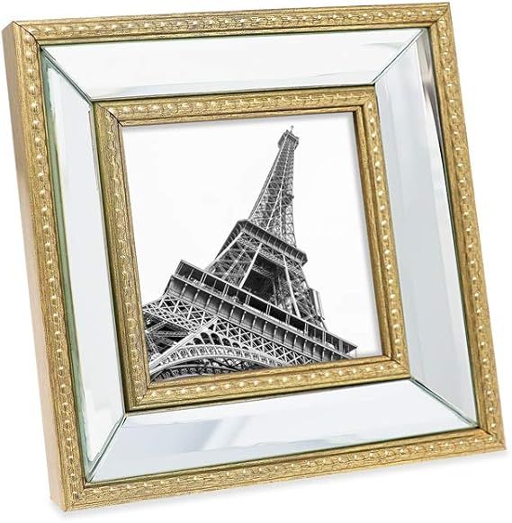 Isaac Jacobs 4x4 Gold Mirror Bead Picture Frame - Classic Mirrored Frame with Dotted Border Made ... | Amazon (US)