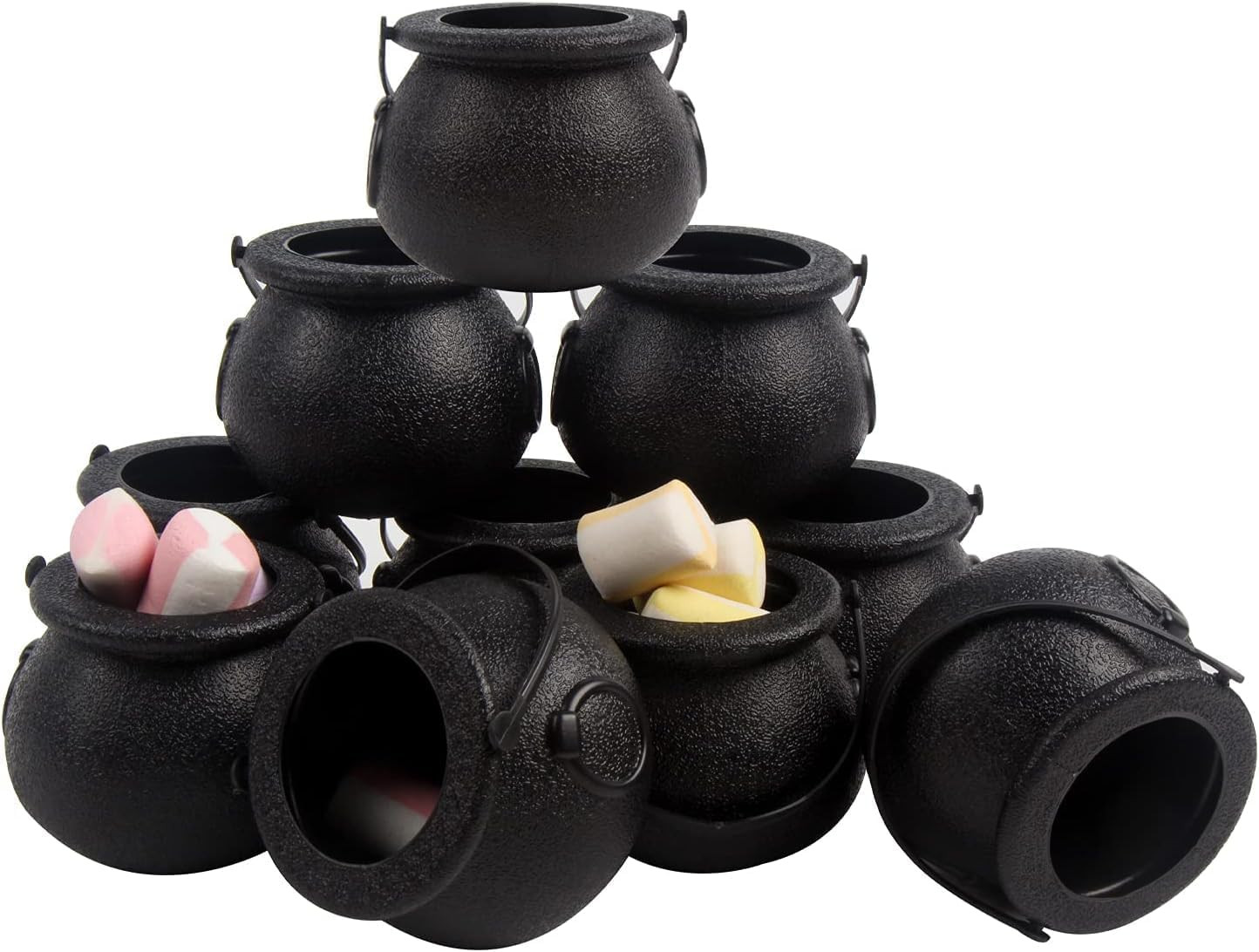 DIYASY 24 Pcs Mini Plastic Cauldron, Witch Calderon Pot Black Buckets with Handle Halloween Candy St. Patrick's Coins Holder & Party Favors | Amazon (US)