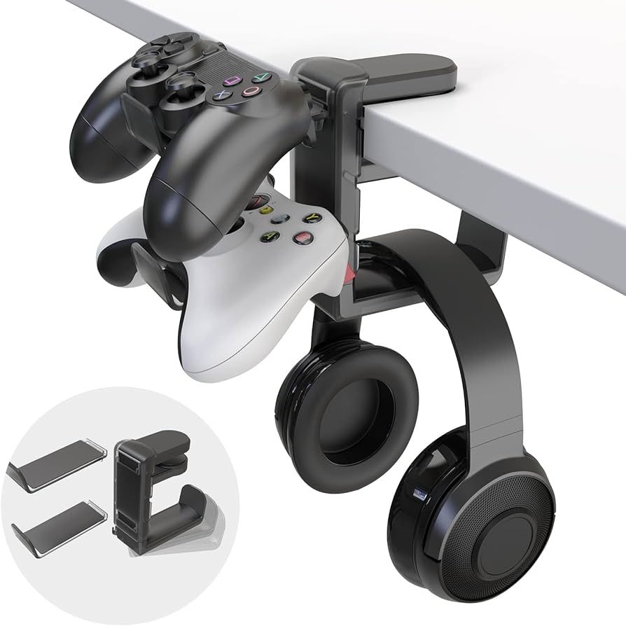 3-in-1 PC Gaming Headphone & Controller Holder - EURPMASK Headphones Hanger w/Adjustable & Rotati... | Amazon (US)