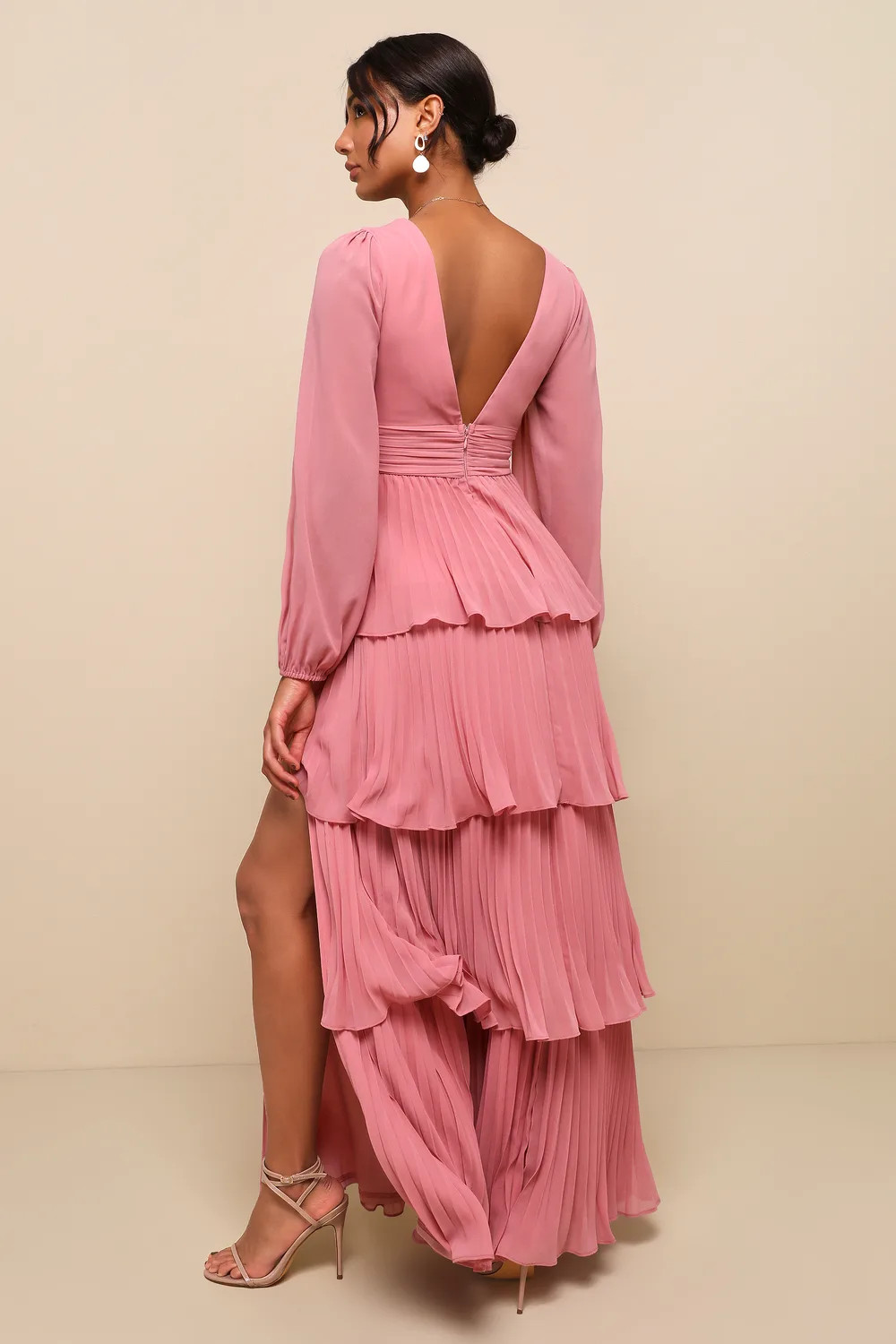 Graceful Finesse Dusty Rose Pleated Long Sleeve Maxi Dress | Lulus