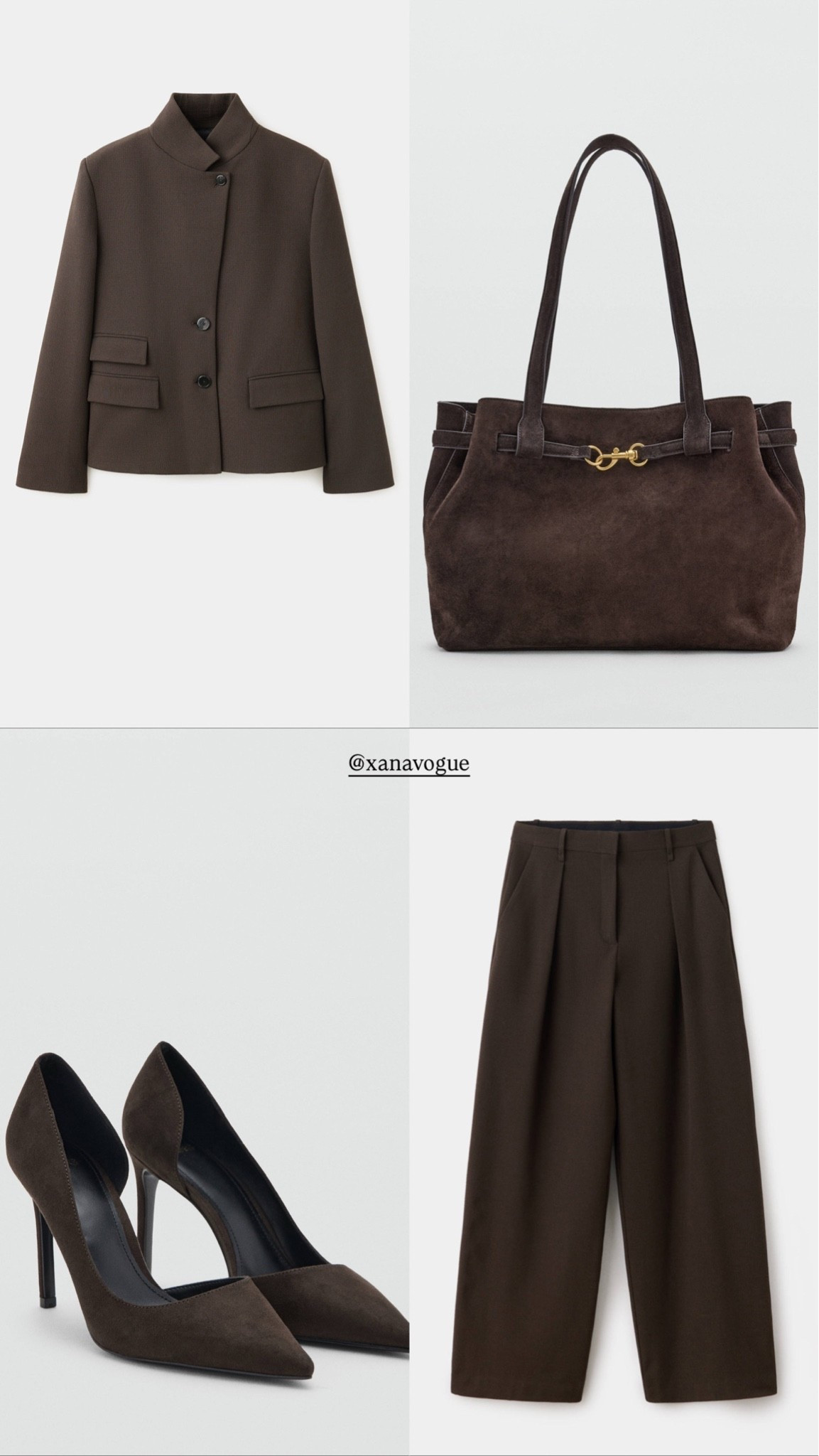 Mango Matching Set | Chocolate Brown Accessories 🤎

Chocolate brown on chocolate brown! This Mango matching set looks even more sophisticated with rich brown accessories. I paired the tailored jacket and pleated trousers with chocolate suede-look pointed heels and a matching suede shopper bag.
The tonal combination creates an effortlessly luxurious look that's perfect for the office, business meetings, dinner dates and elevated everyday dressing. A timeless fall outfit that feels polished without trying too hard.

🔎 Mango brown matching set, chocolate brown outfit, tonal dressing, suede shopper bag, brown heels, fall fashion, elegant workwear, sophisticated everyday style
