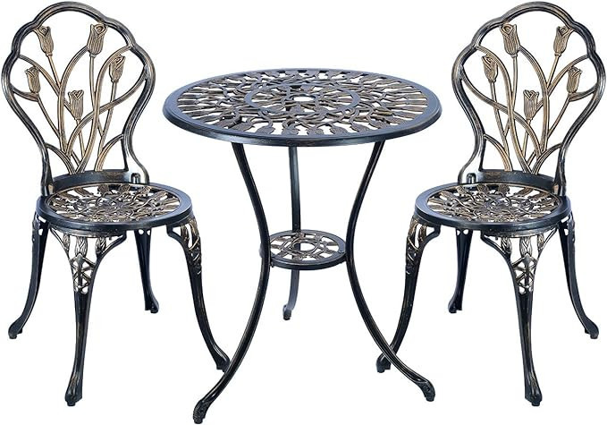 CG 3 Piece Bistro Set, Outdoor Patio Set, Anti-Rust Cast Aluminum Bistro Table Set for Park Yard ... | Amazon (US)