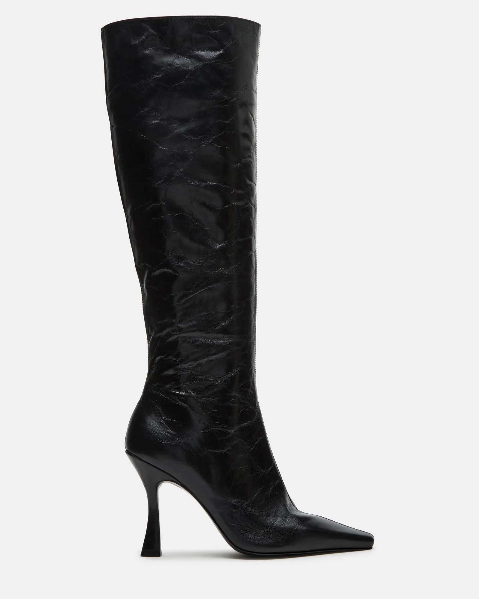 FAYE Black Leather Knee-High Heeled Boot | Women's Boots | Steve Madden (US)