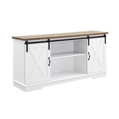 Farmhouse White & Rustic Oak Sliding Barn Door 58" TV Stand | Pier 1 Imports