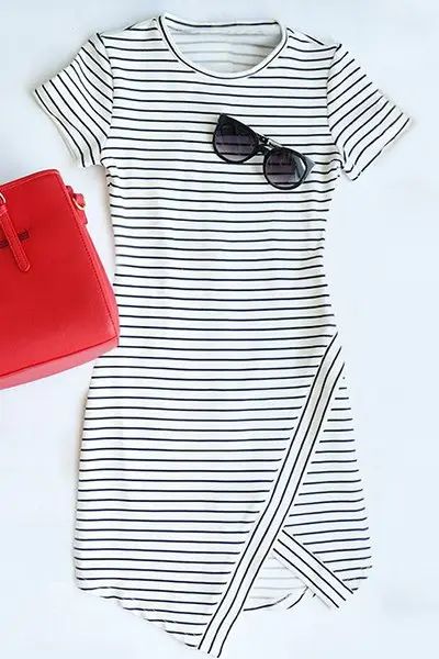 Asymmetrical Striped T-Shirt Short Bodycon Dress | Rosegal US